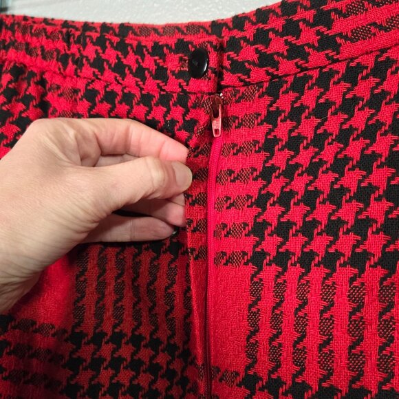Vintage Red & Black Plaid Wool Blend Maxi Skirt Fringe Hem Preppy Librarian Offi - Picture 6 of 10